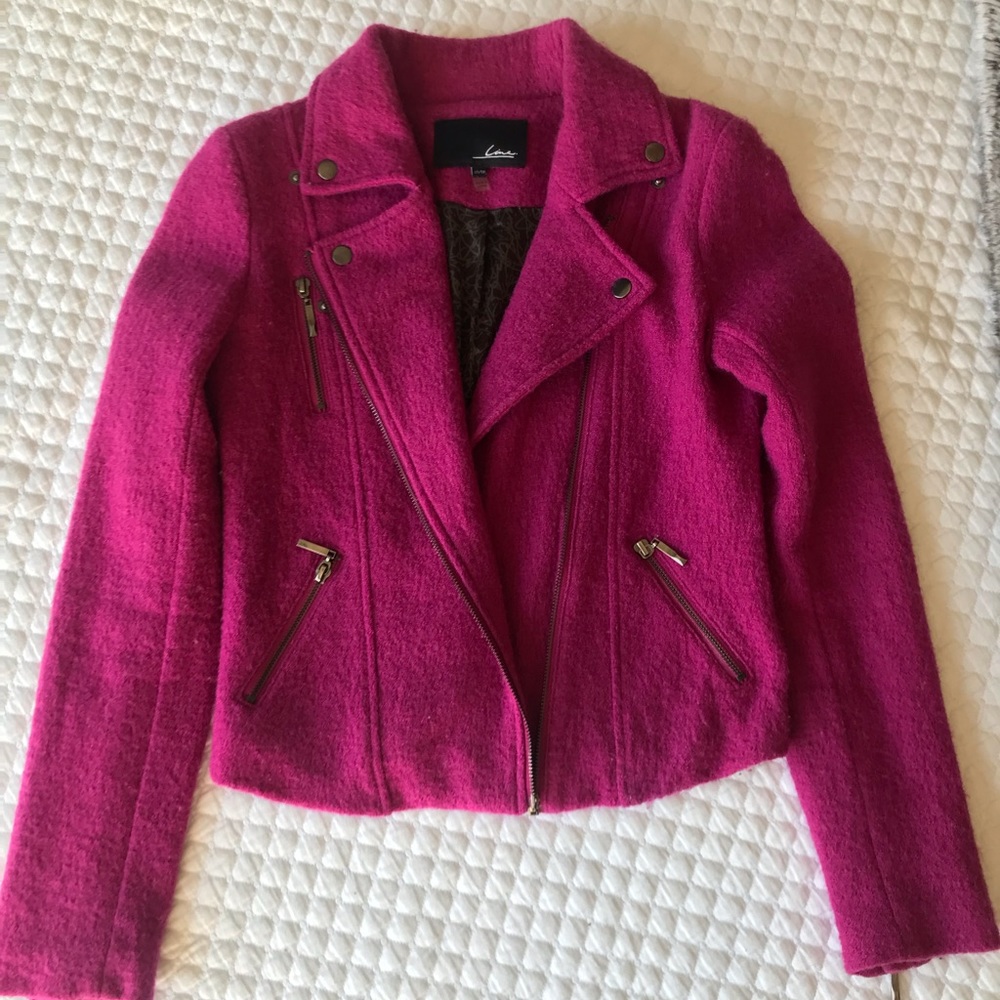 Line The Label fuchsia wool biker jacket size XS